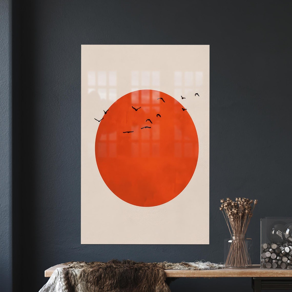 Red Sun And Black Birds Minimalist Japanese Style Art Poster
