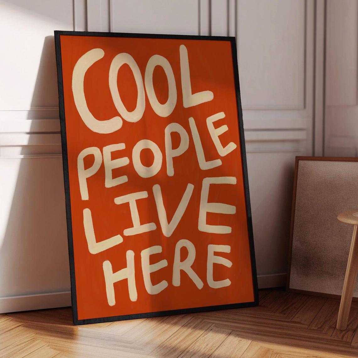Cool People Live Here Bold Orange Handwritten Typography Poster