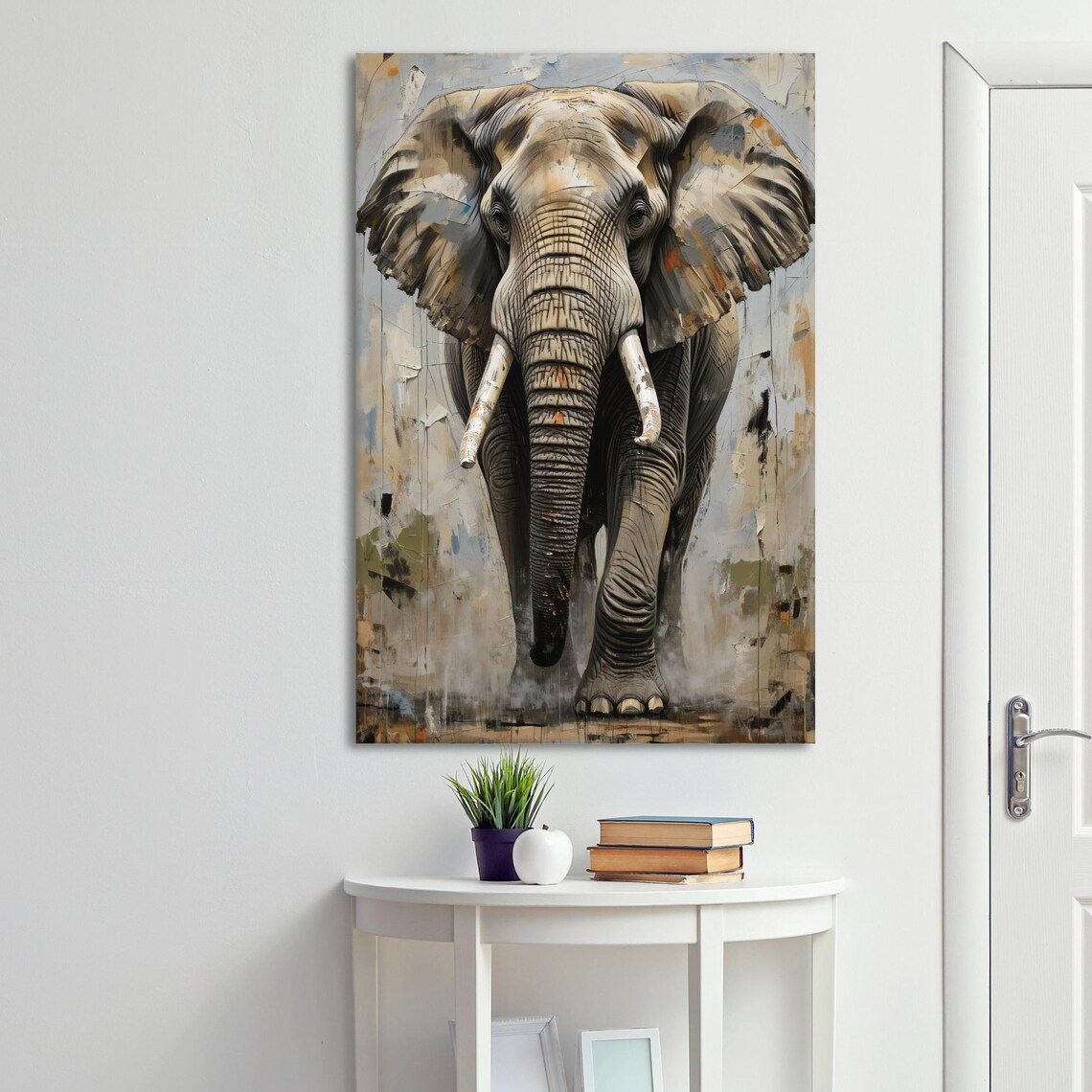 Walking Elephant Front View Textured Earthy Wildlife Art Poster - Image 3