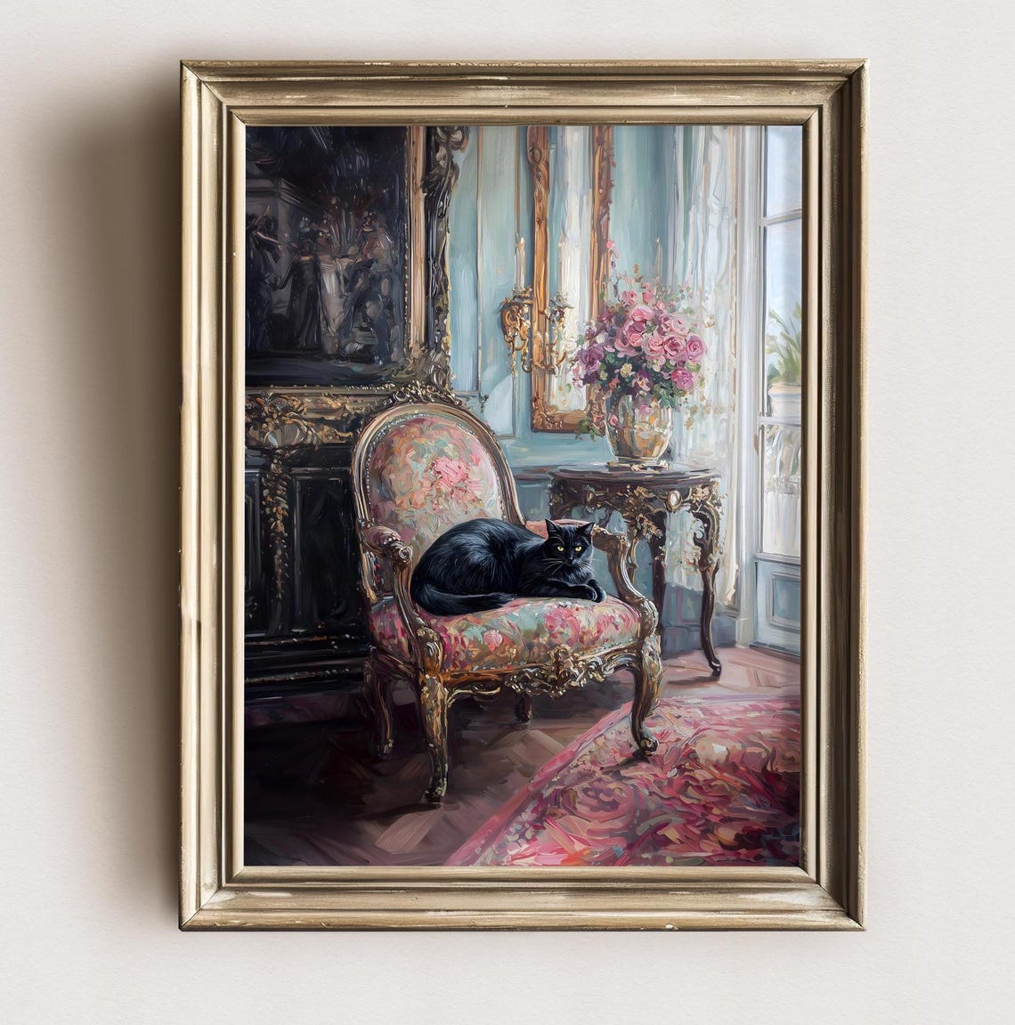 Black Cat On Ornate Victorian Chair Baroque Room Cat Lover Art Poster - Image 2