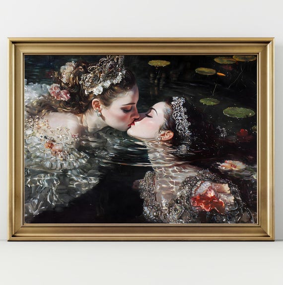 Love Queens Dark Academia Print The Lake Goth Moody Victorian Lesbian Sappho Wall Art Dark Decor Aesthetic Dark Cottagecore Gothic