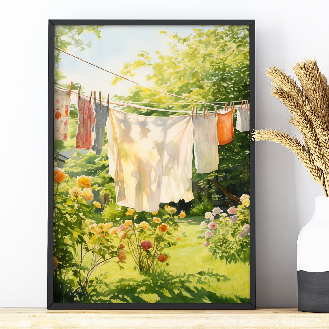 Laundry On A Line Vintage Cottagecore Garden Poster