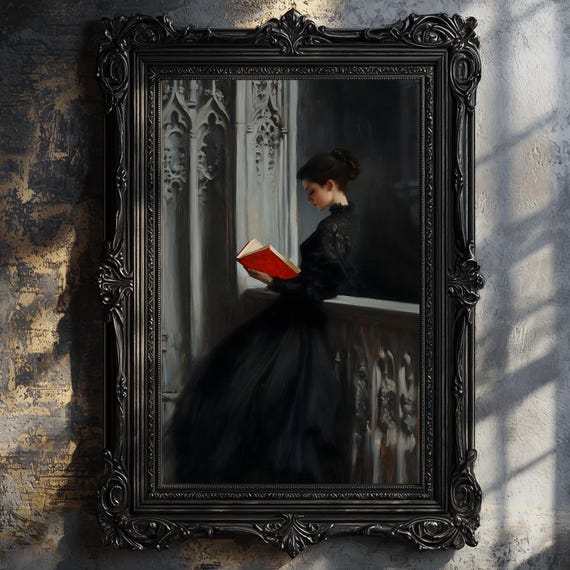 Bookish Decor Woman With A Book Reading Book Lovers Gift Antique Wall Art Victorian Book Lovers Art Gothic Library Wallart Gift Idea
