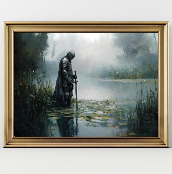 Medieval Knight Art Print Knightcore Fantasy Art Fantasy Sword Maximalist Decor Dark Academia Print Goth Moody Victorian Wall Art