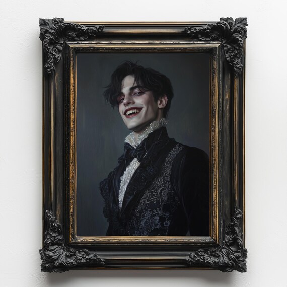 Smiling Vampire Gentleman Fangs Victorian Black Suit Gothic Art Poster