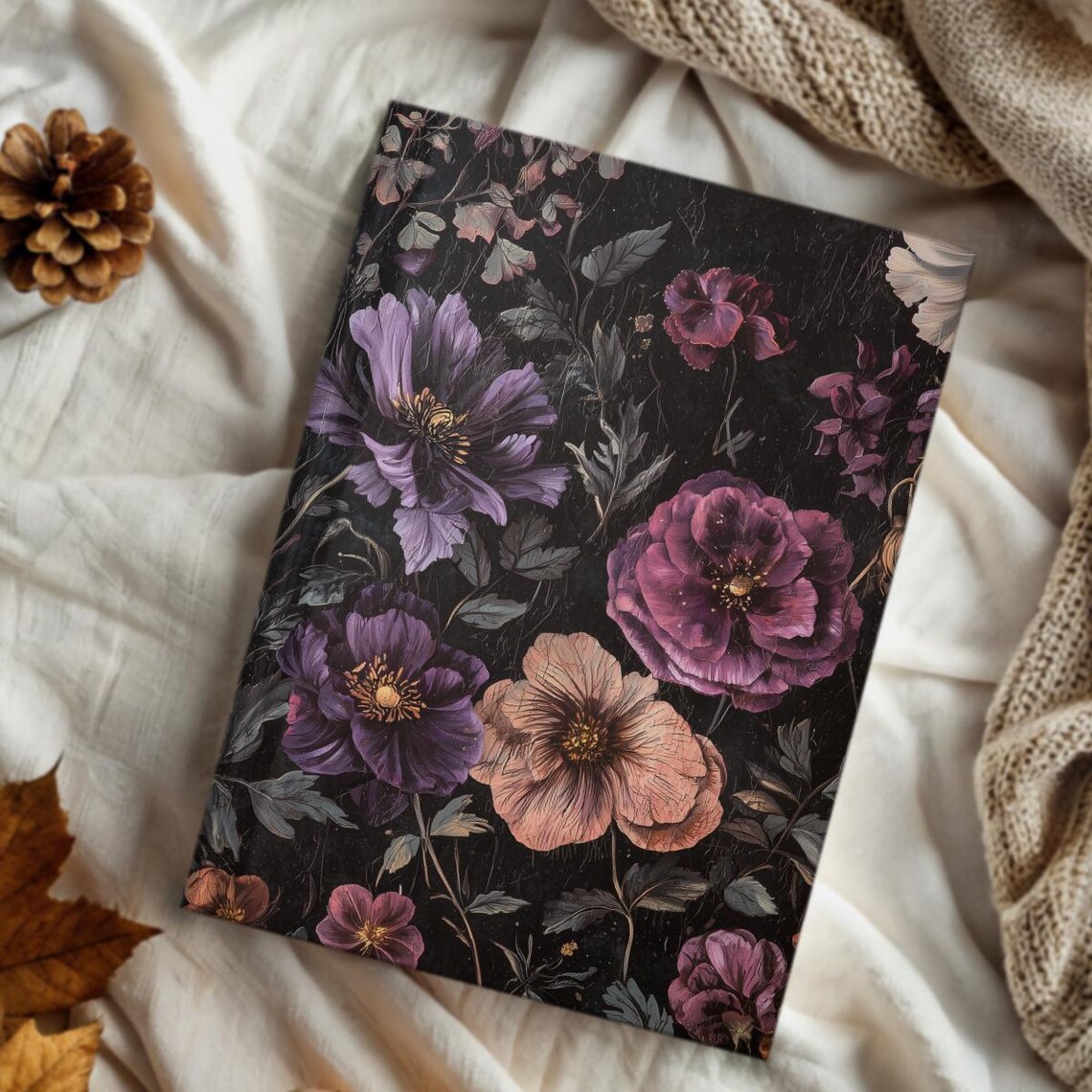 Dark Botanical Purple Poppy Floral Vintage Style Journal Art Poster