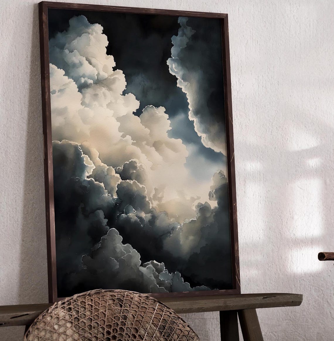Light Breaking Through Dark Storm Clouds Tunnel Dramatic Sky Art Print - Image 2