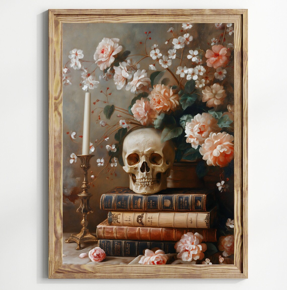 Gothic Flowers And Skull Book Print, Victorian Decor