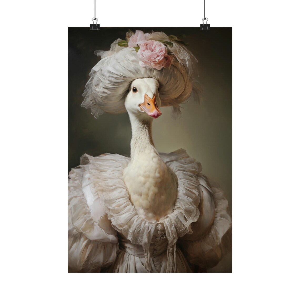 Victorian Goose Portrait Feathered Bonnet Roses Humorous Animal Art Print - Image 2