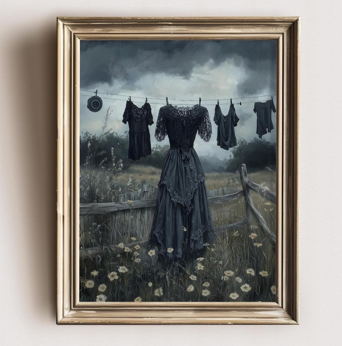 Laundry On A Line, Gothic Victorian Laundry Room Art