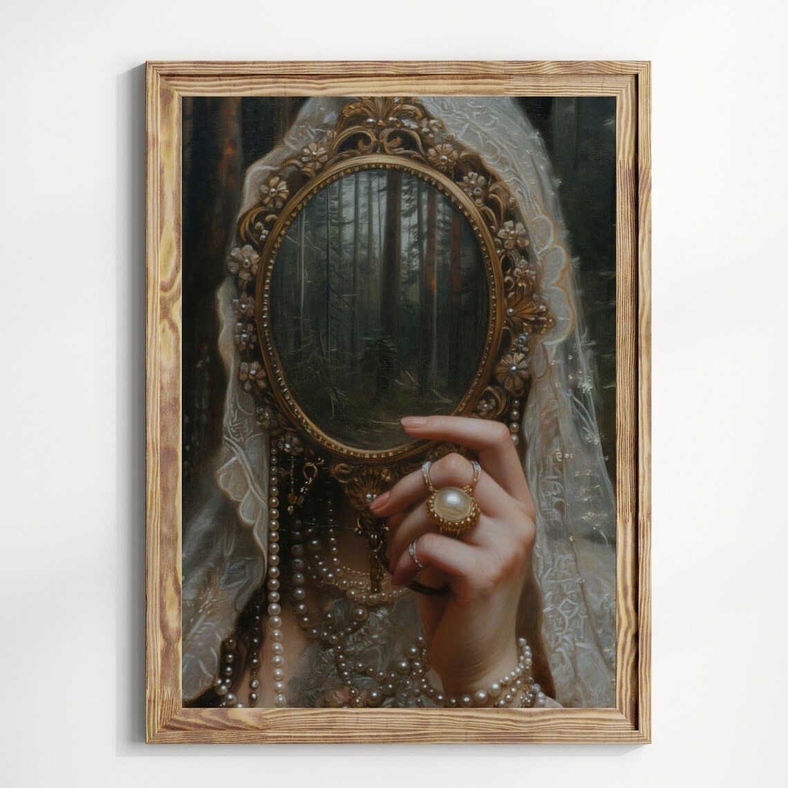 Mirror Victorian Art Print, Moody Vintage Woman - Image 4