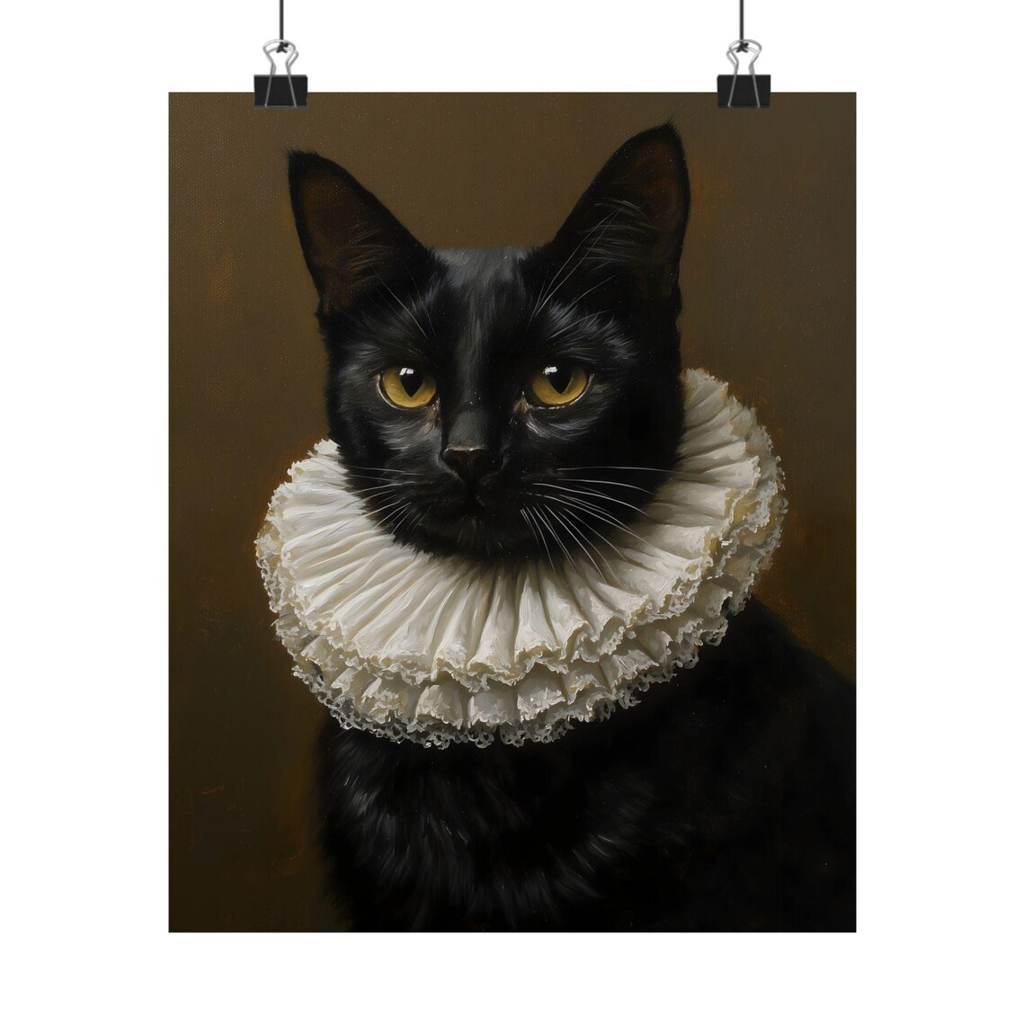 Black Cat in Elizabethan Ruff Regal Oil Portrait Goth Cat Poster - Image 2