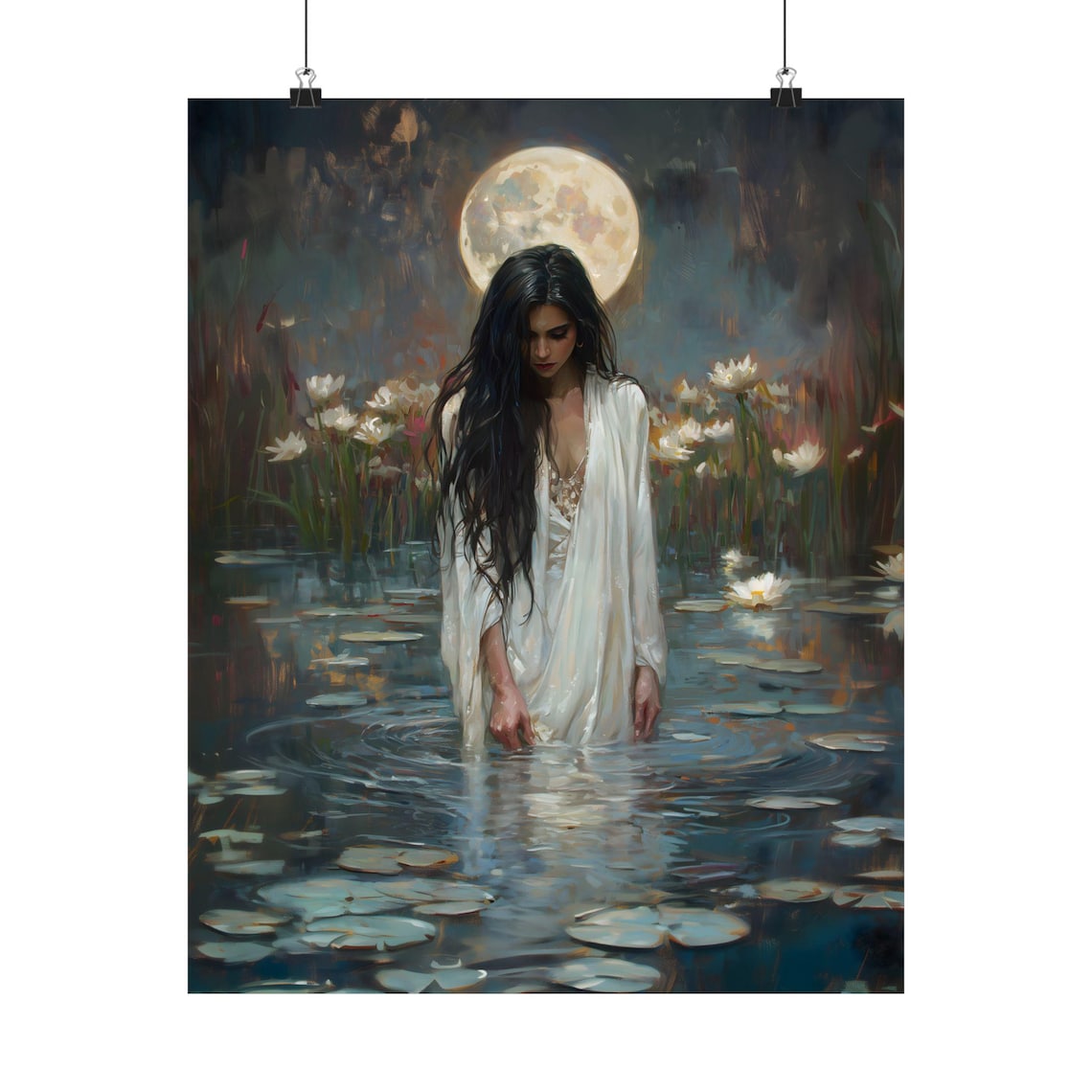 Full Moon Witch Dark Academia Lake Art Print - Image 2