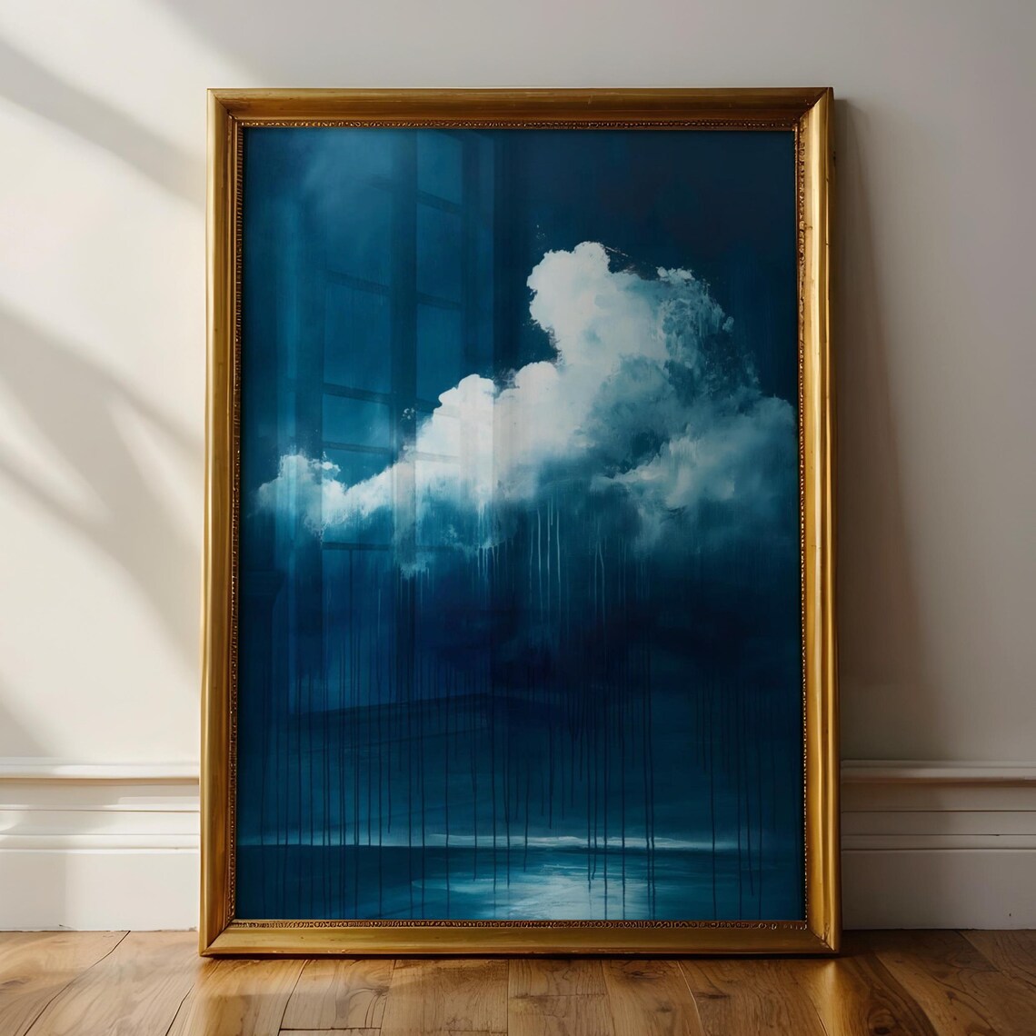 Moody Rain Cloud Over Dark Sea Blue Storm Oil Painting Art Print - Image 2