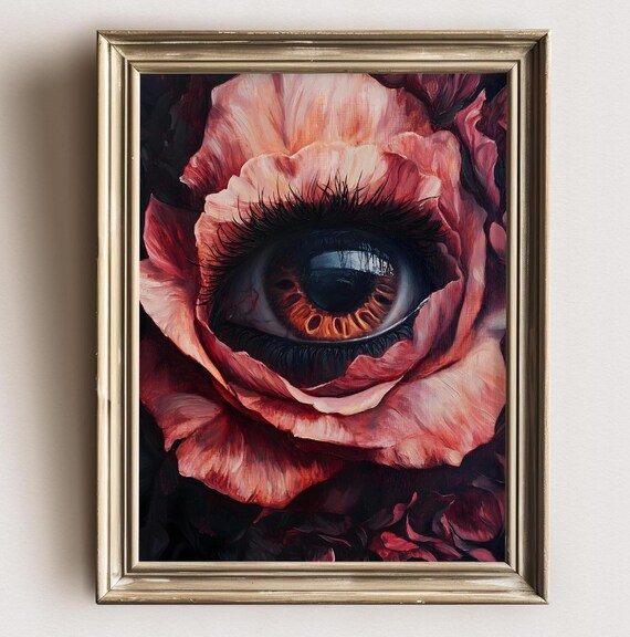 All Seeing Flower Floral Witchy Room Decor Flower With Eye Art Print Mystical Eye Poster Whimsigoth Maximalist Home Decor Macabre Art