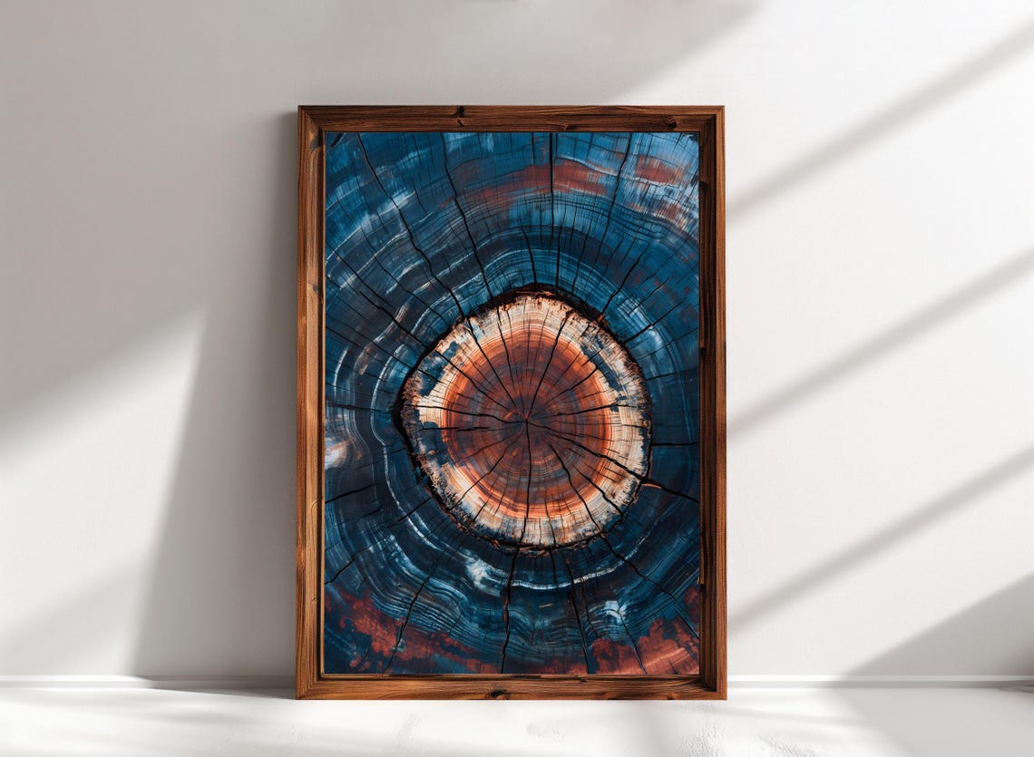 Abstract Tree Ring Cross Section Deep Blue Copper Dark Nature Poster - Image 2
