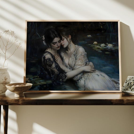 Girlfriends Dark Academia Print The Lake Goth Moody Victorian Lesbian Wall Art Dark Decor Aesthetic Dark Cottagecore Gothic Prints