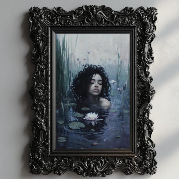 Ophelia Dark Academia Print The Lake Goth Moody Victorian Wall Art Dark Decor Aesthetic Dark Cottagecore Gothic Prints Into Lake