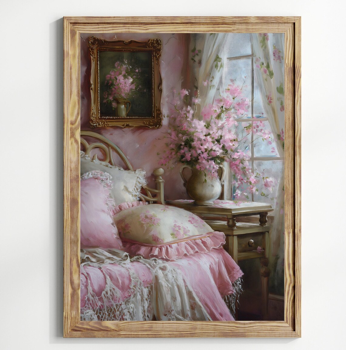 Pink Coquette Bedroom Pink Florals Lace Bedding Romantic Wall Art - Image 2