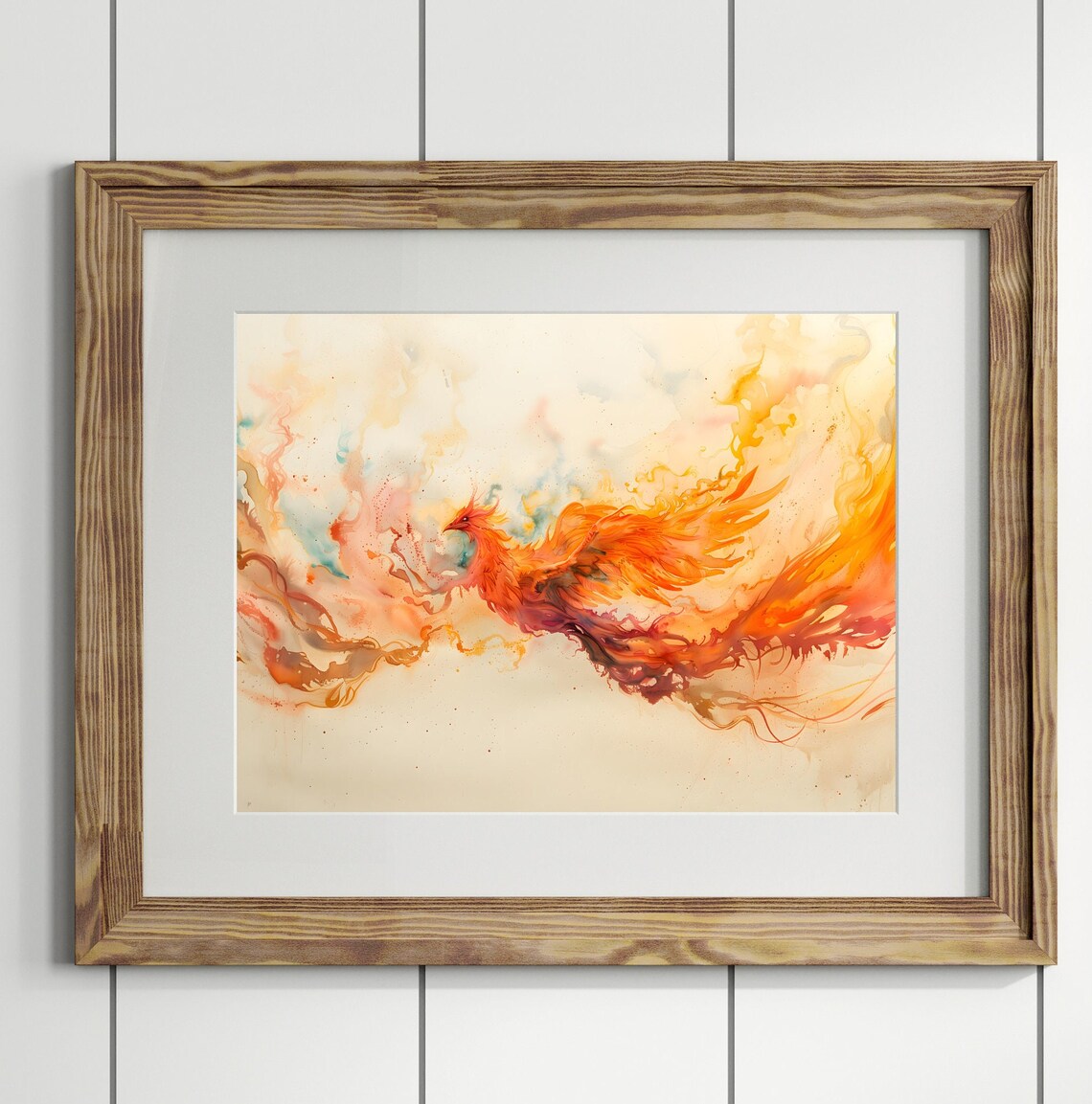 Rising Fire Phoenix Watercolor Fiery Orange Mythical Bird Wall Poster - Image 2
