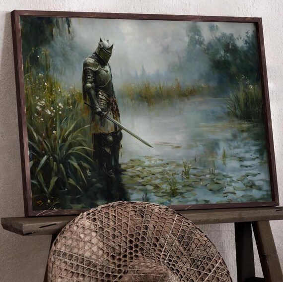 Medieval Knight Art Print Knightcore Fantasy Art Fantasy Sword Maximalist Decor Dark Academia Print Goth Moody Victorian Wall Art