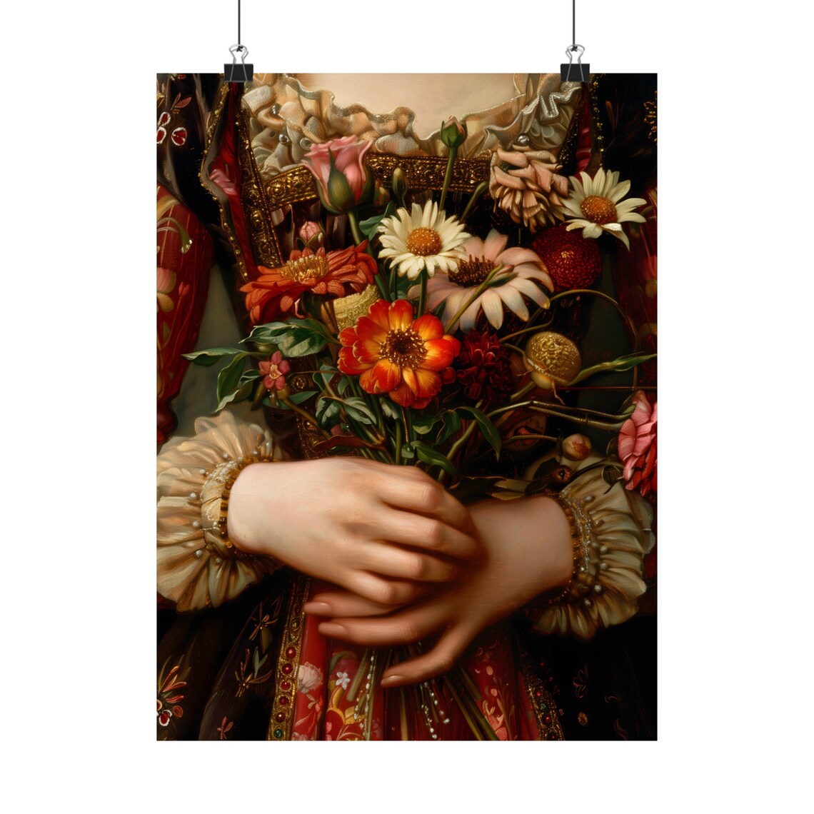 Woman's Hands Holding Wildflower Bouquet Victorian Floral Art Poster - Image 2