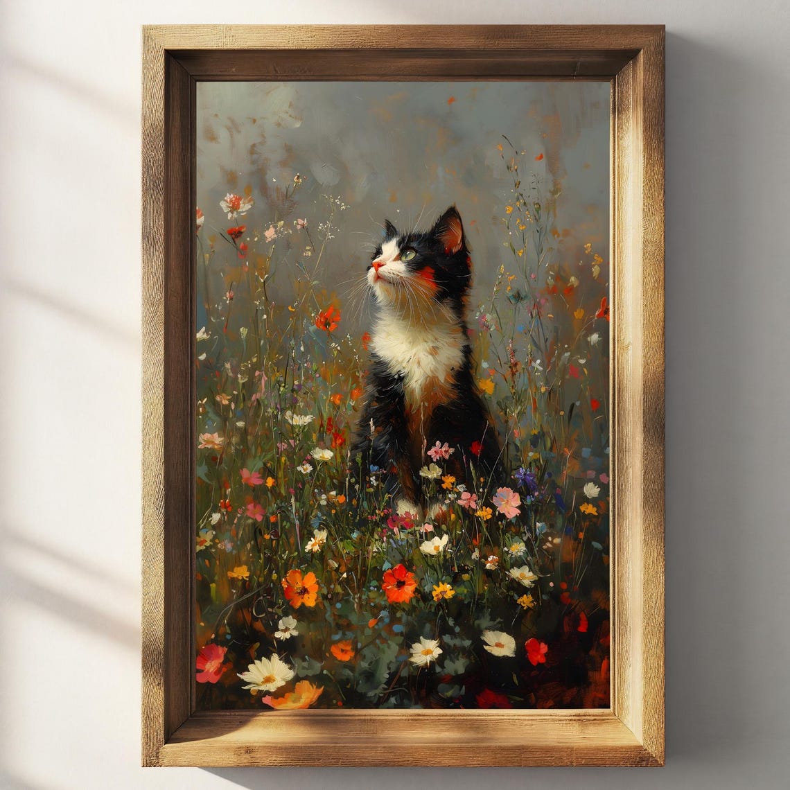 Cat Floral Painting Vintage Cottagecore Art Flowers Landscape Painting Animal Art Print Vintage Print Cat Wall Art Cat Lover Gift