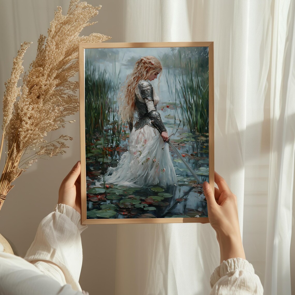 Victorian Woman With Sword, Moody Lake Art Print - Image 3