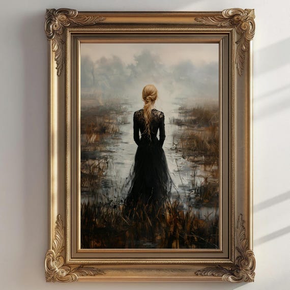 Ophelia Dark Academia Print The Lake Goth Moody Victorian Wall Art Dark Decor Aesthetic Dark Cottagecore Gothic Prints Into Lake