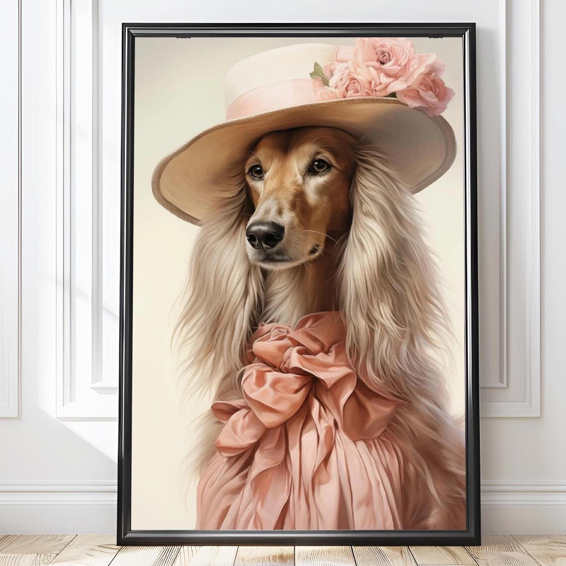 Afghan Hound In Floral Hat Pink Dress Vintage Dog Portrait Art Poster - Image 2