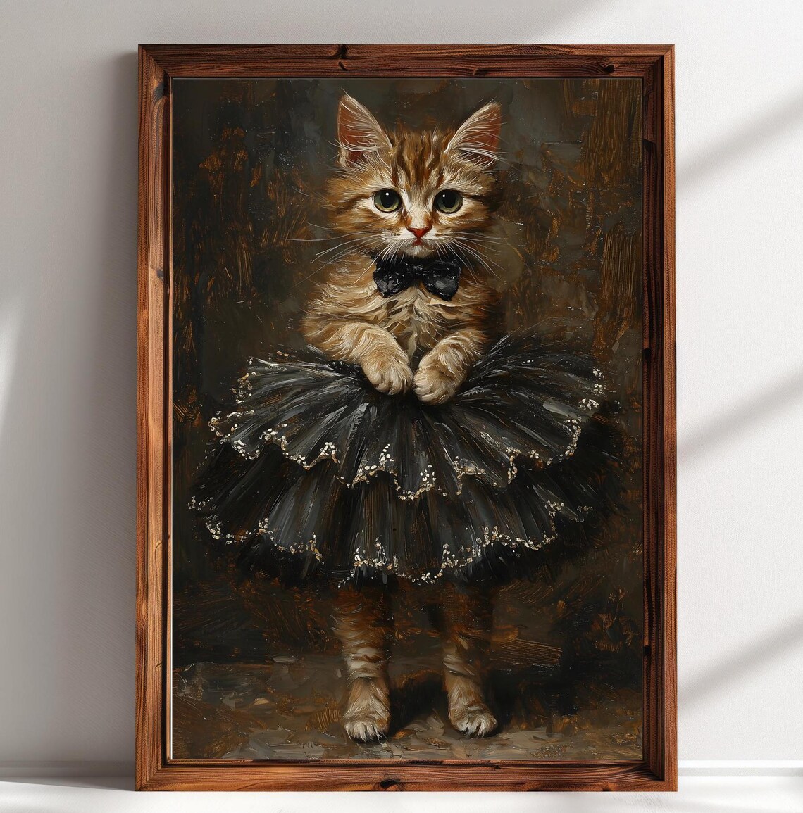 Ginger Kitten Black Tutu Bow Tie Ballerina Cat Vintage Painting Print - Image 2