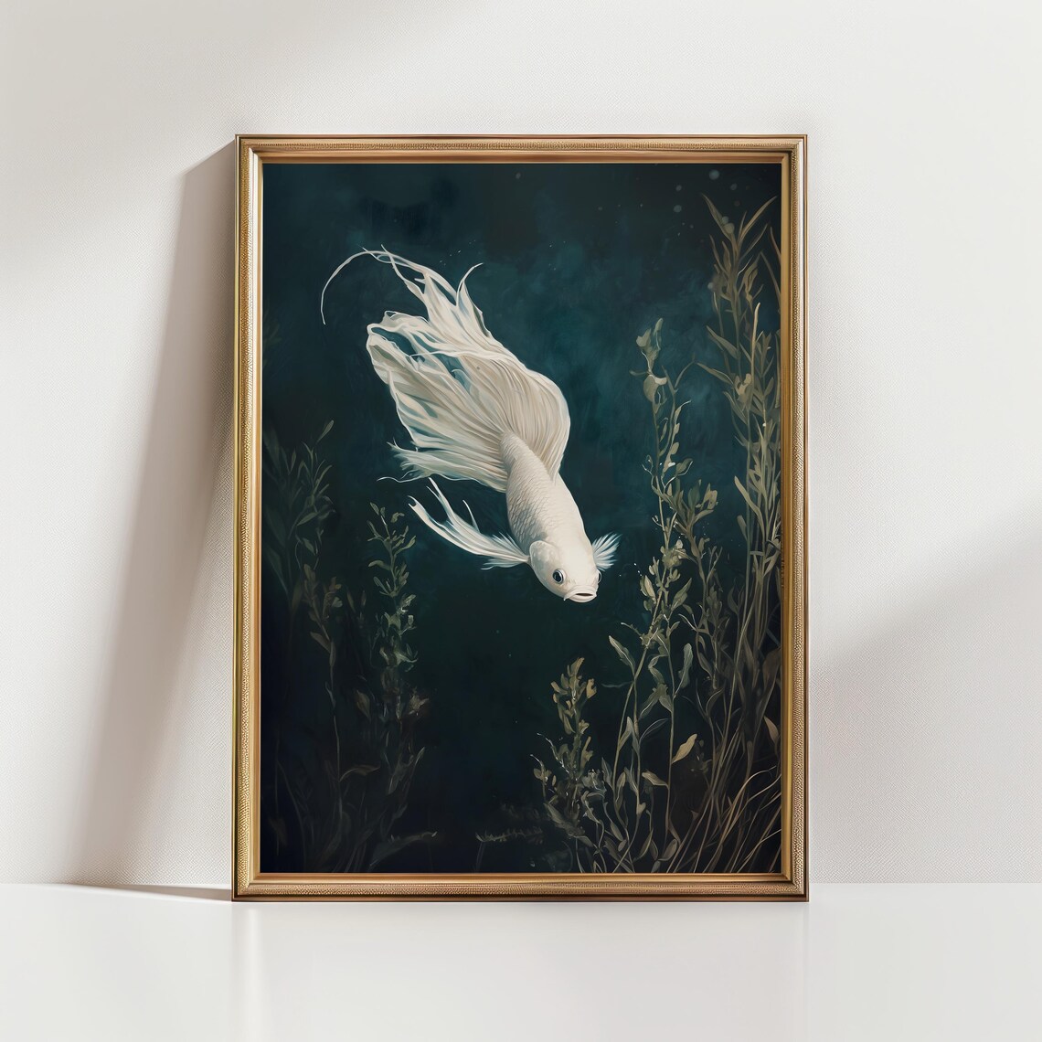 White Betta Fish Watercolor Aquarium Art Print - Image 3