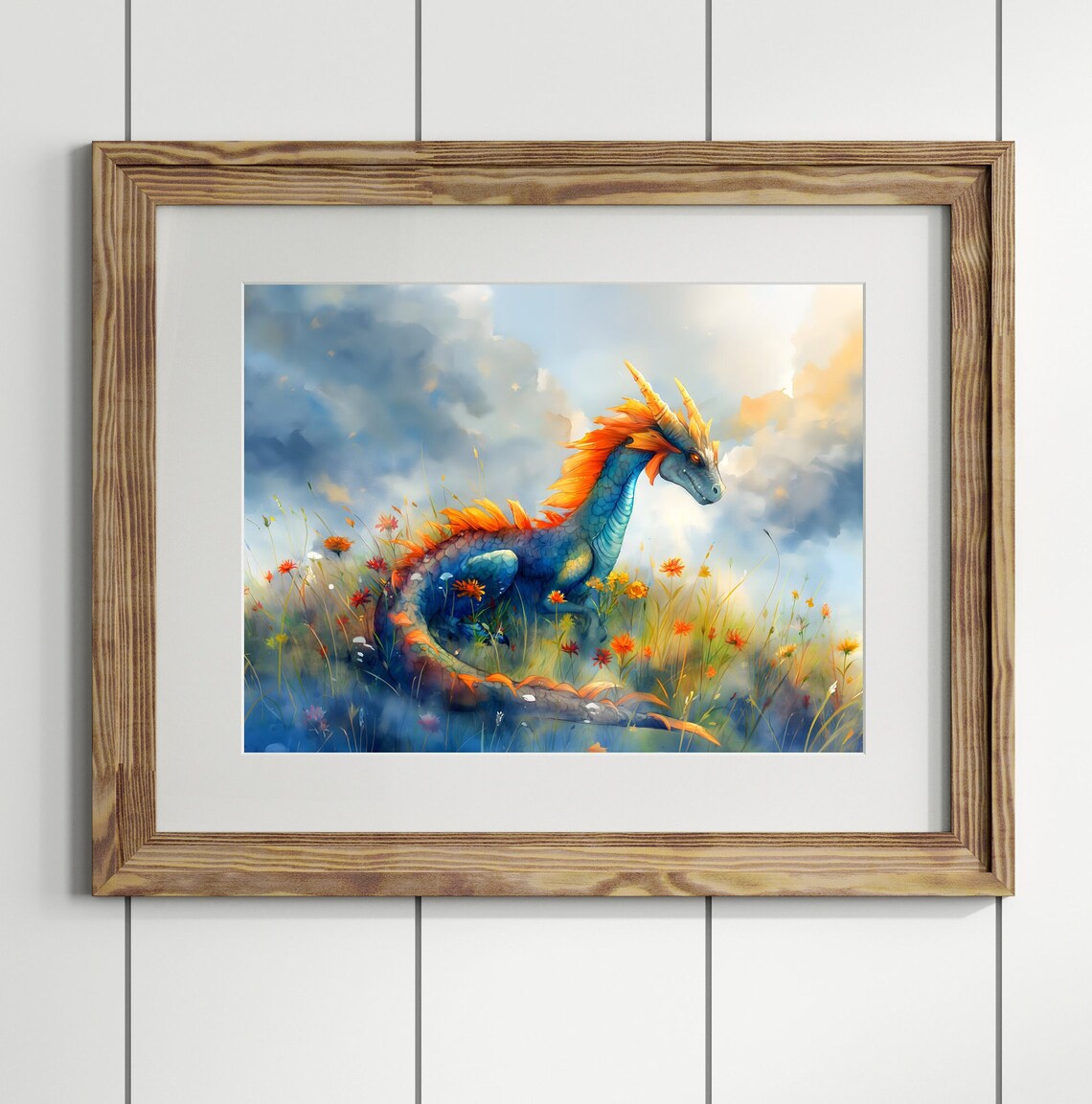Baby Dragon Among Wildflowers Cute Fantasy Watercolor Art Poster - Image 2