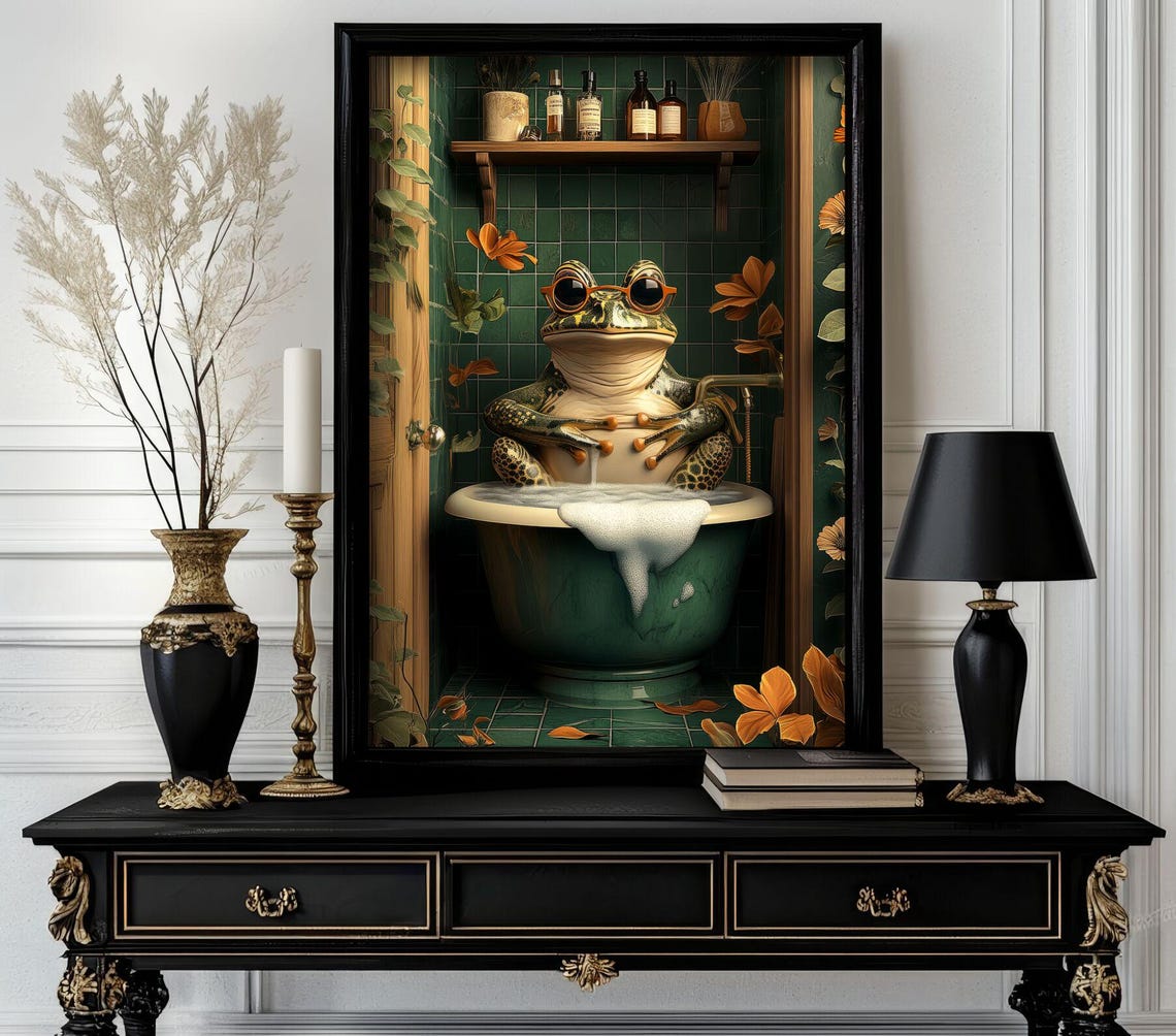 Funny Frog Wearing Sunglasses Relaxing in a Bubble Bath Poster