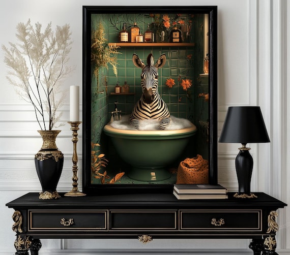 Funny Bathroom Zebra Poster Animal On Toilet Wall Art Gag Gift For Guest Quirky Decor White Elephant 218