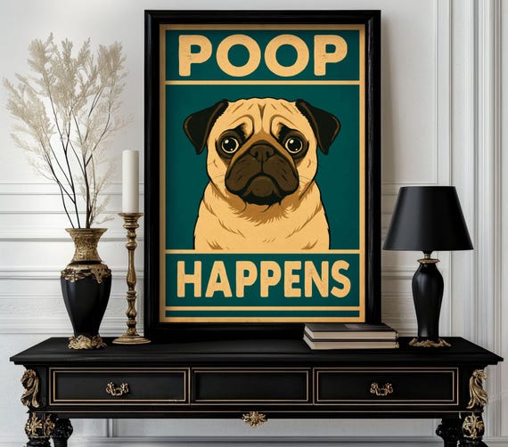 Funny Animal Poop Happens Poster Retro Wall Art Trending Decor White Elephant Gift Lover Cute Motivational 33