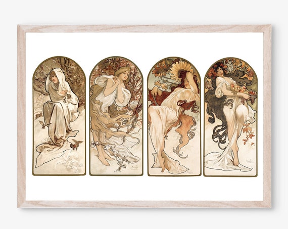 Alphonse Mucha Print Four Seasons Vintage Wall French Art Birthday Gifts