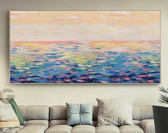 Pastel Sunrise Calm Ocean Panoramic Soft Pink Peach Seascape Poster