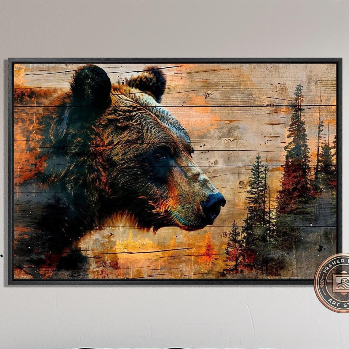 Intense Bear Portrait, Rustic Farmhouse Wall Art Print