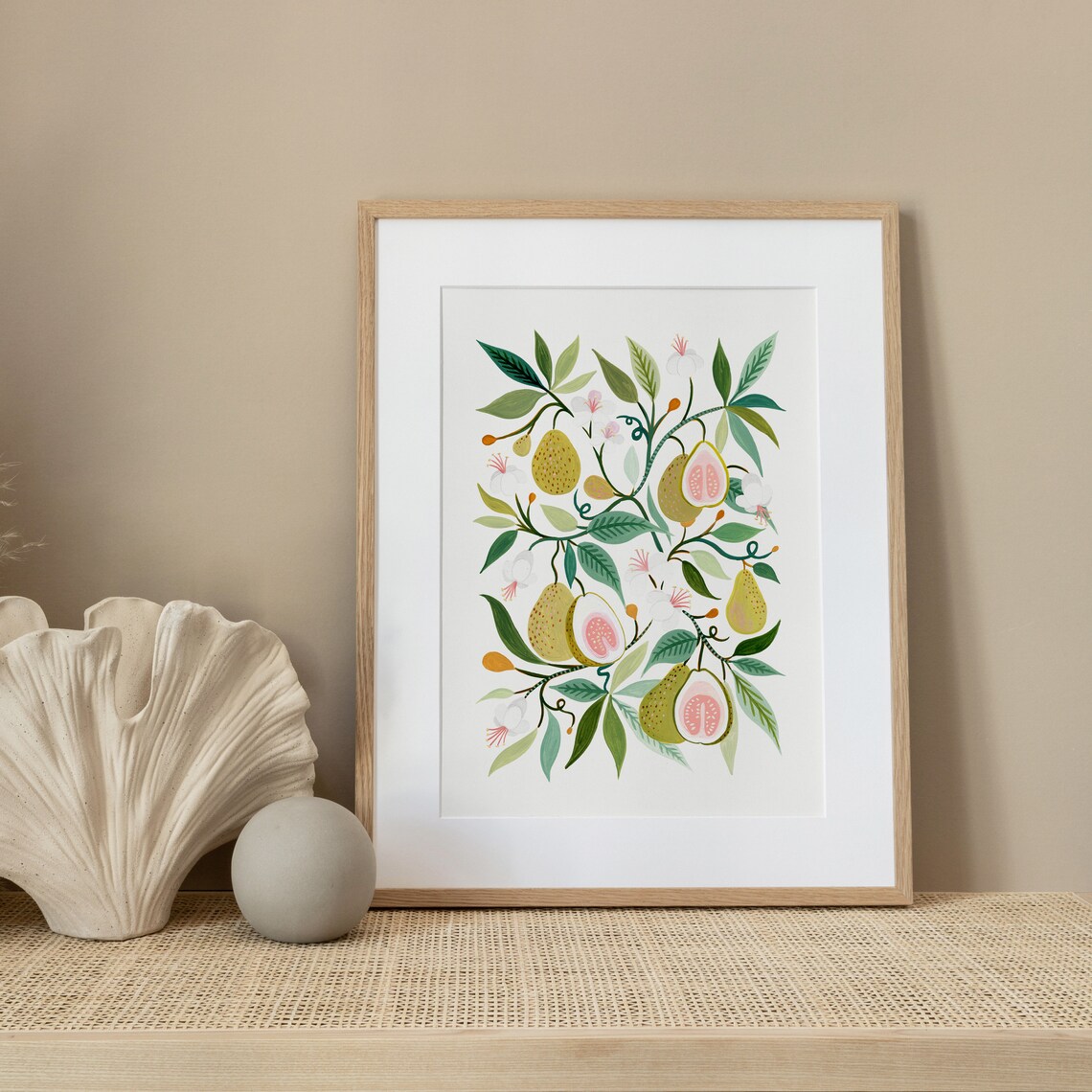 Guava Fruit Botanical Print, Modern Farmhouse Art