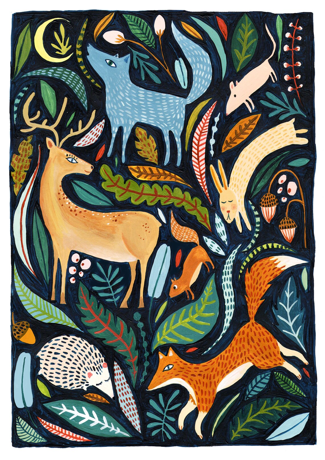Woodland Animals Folk Nursery Decor Art Print - Image 2
