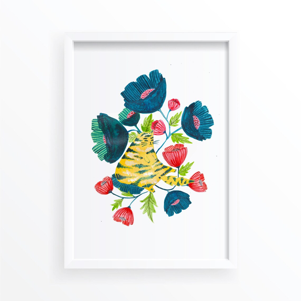 Plant Cat Illustration, Cat Lover Home Decor Art Print