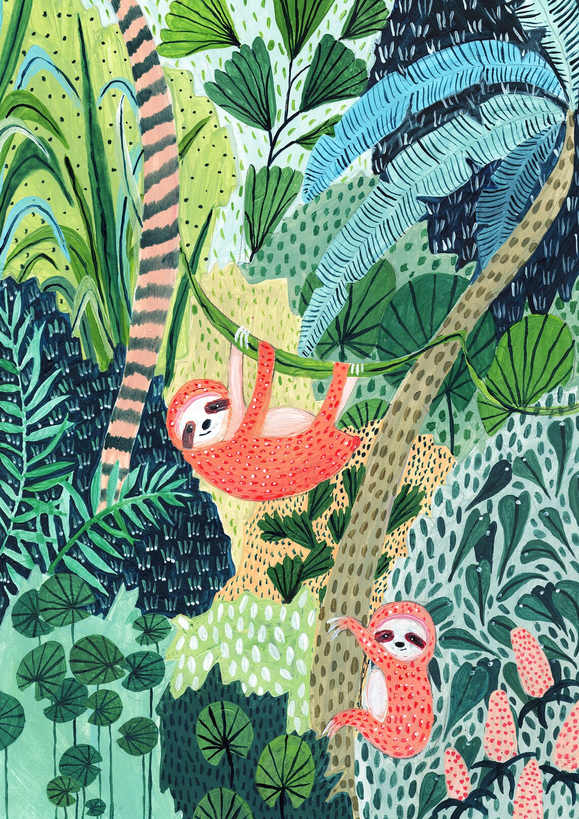 Sloth Jungle Botanical Illustration Art Print - Image 2