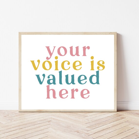 Your Voice Is Valued Here Colorful Retro Typography Quote Poster