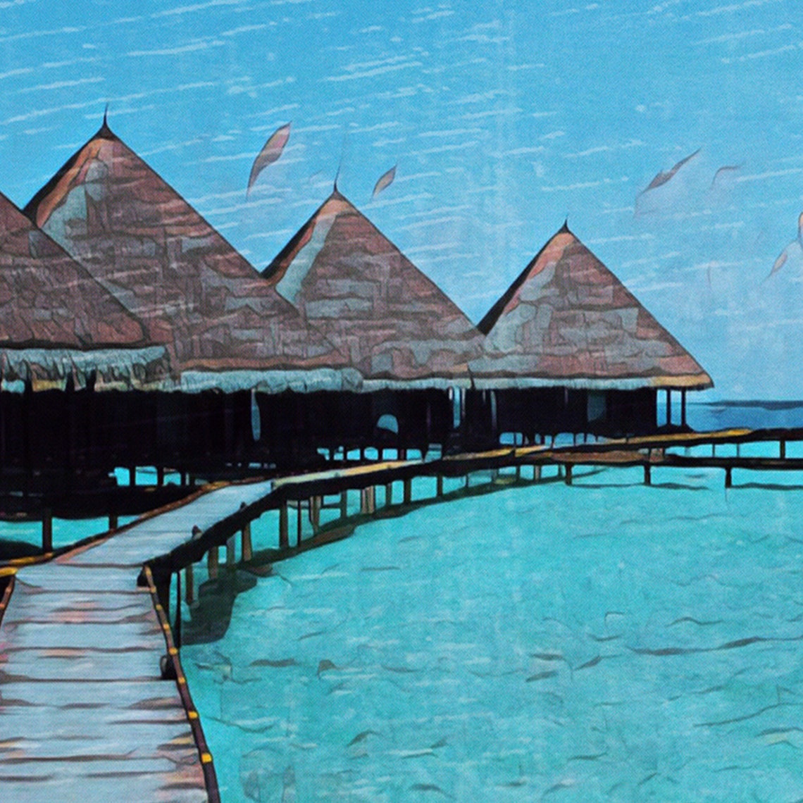 Bora Bora Polynesia Retro Travel Poster Overwater Bungalow Lagoon - Image 4