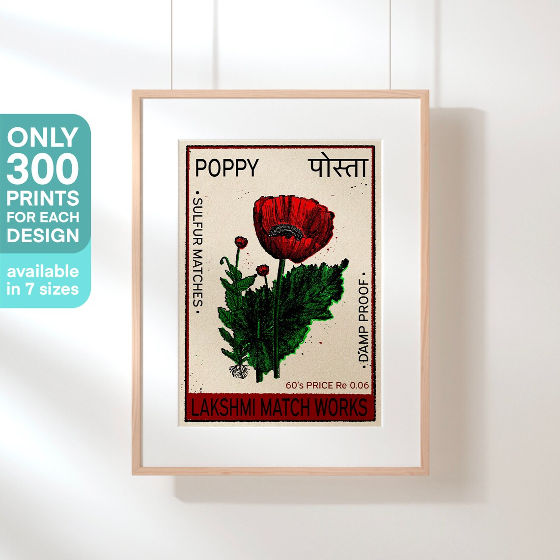 Red Poppy Flower Bloom Vintage Indian Matchbox Label Art Poster - Image 3