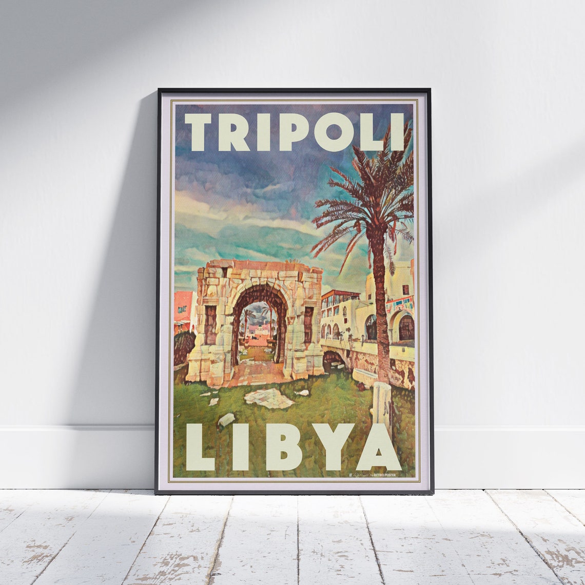 Tripoli Libya Marcus Aurelius Arch Roman Ruins Retro Travel Poster