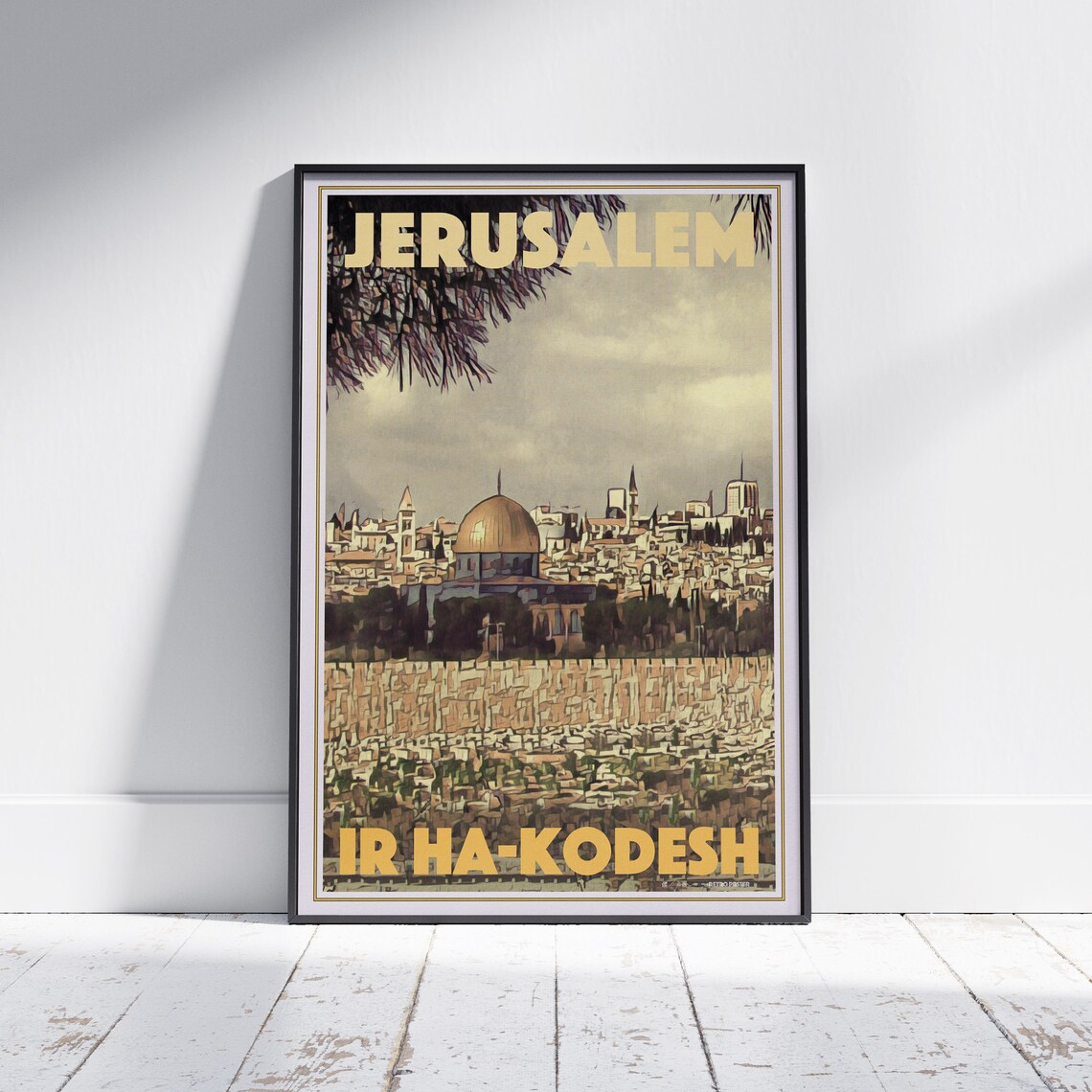 Jerusalem Holy City Golden Dome Old Stone Walls Sunset Vintage Travel Poster