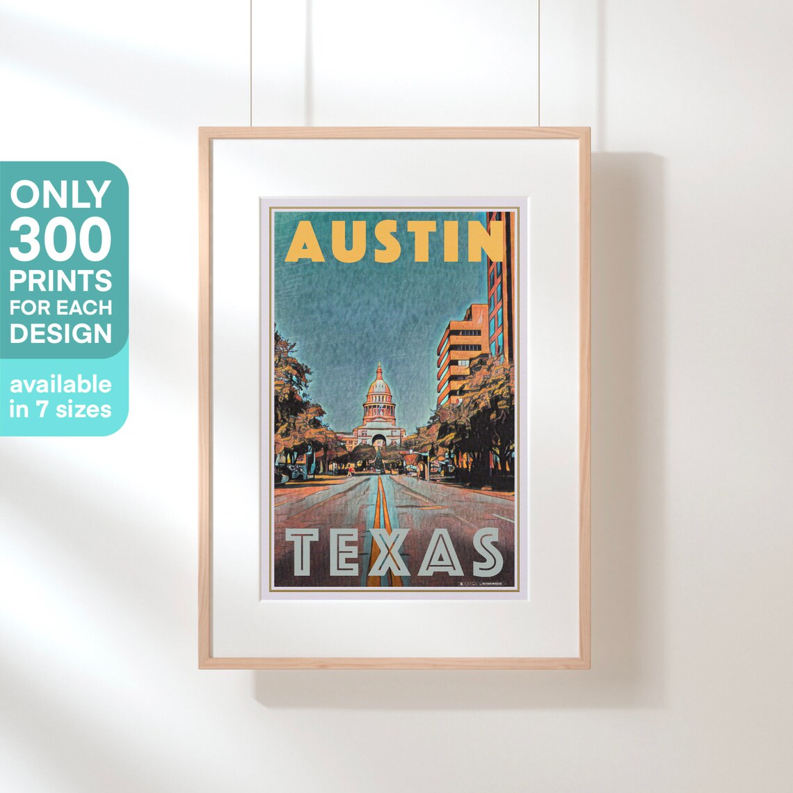 Austin Texas State Capitol Congress Avenue Retro Travel City Poster - Image 2