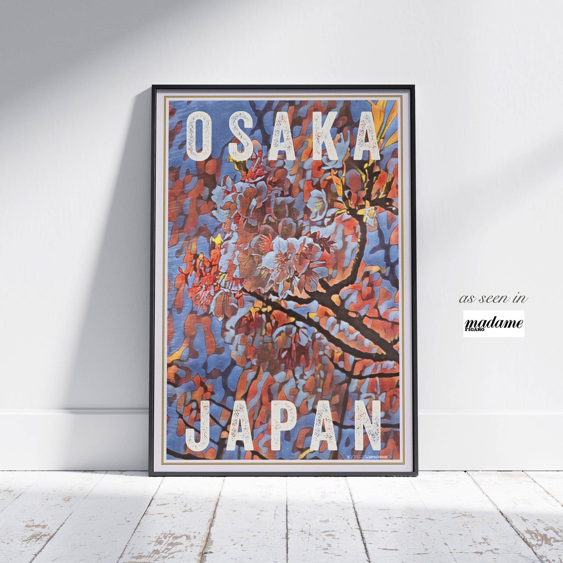 Osaka Japan Retro Travel Poster Cherry Tree Blossom Flower Decor
